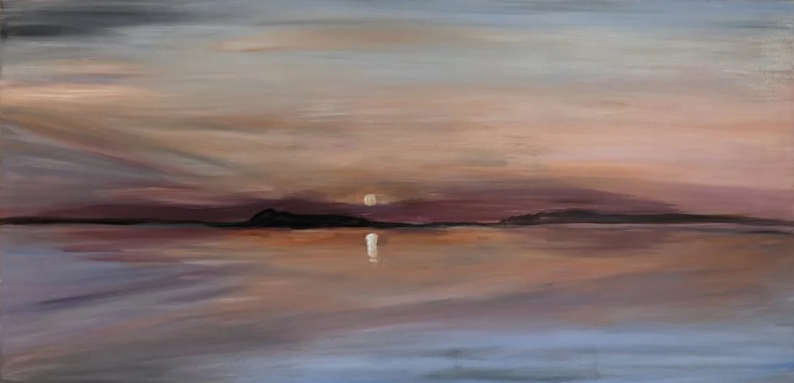 Gemälde einer stillen Meereslandschaft im Abendlicht